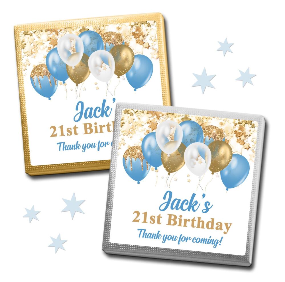 20 x Mini Personalised Birthday Chocolates Party Favours -  Sky Blue And Go