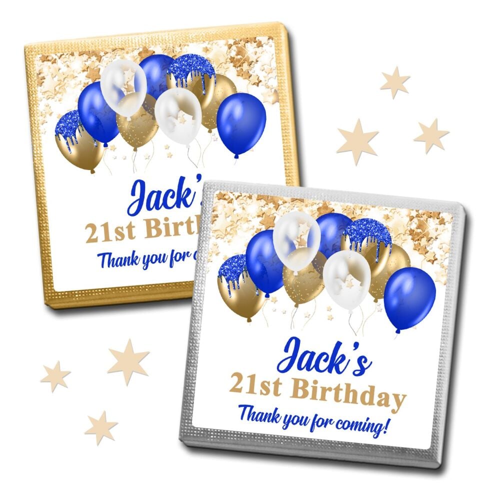 20 x Mini Personalised Birthday Chocolates Party Favours -  Royal Blue And 