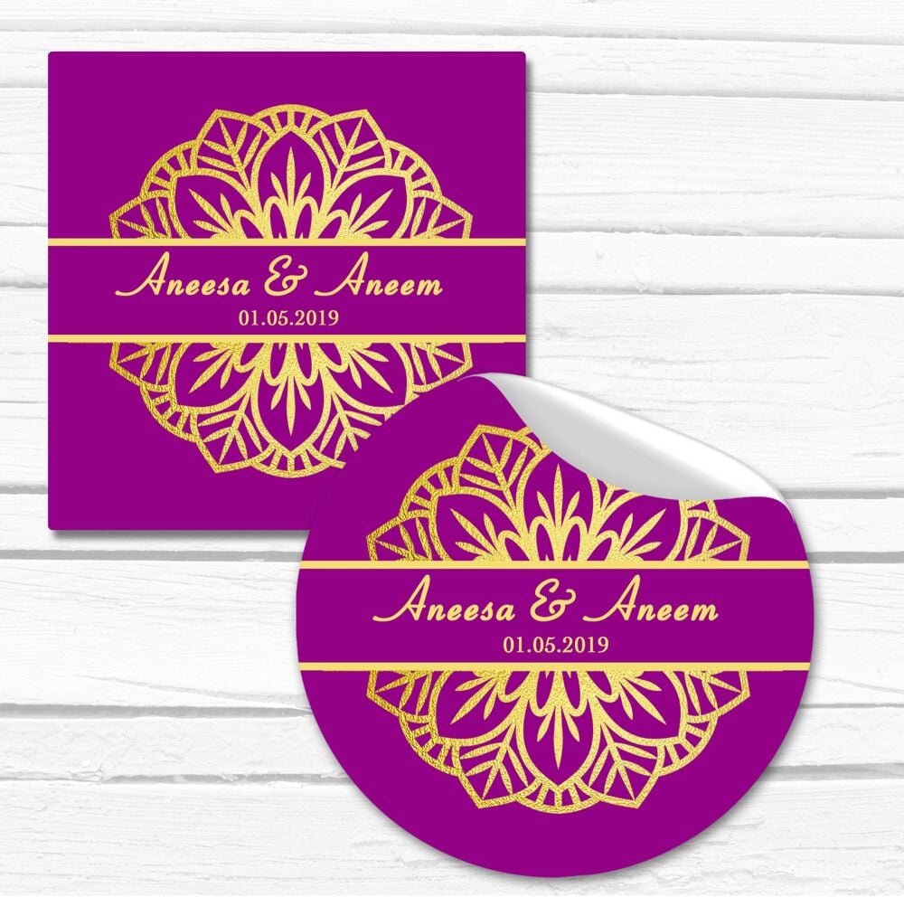 Personalised Indian Wedding Stickers Flower Mandala