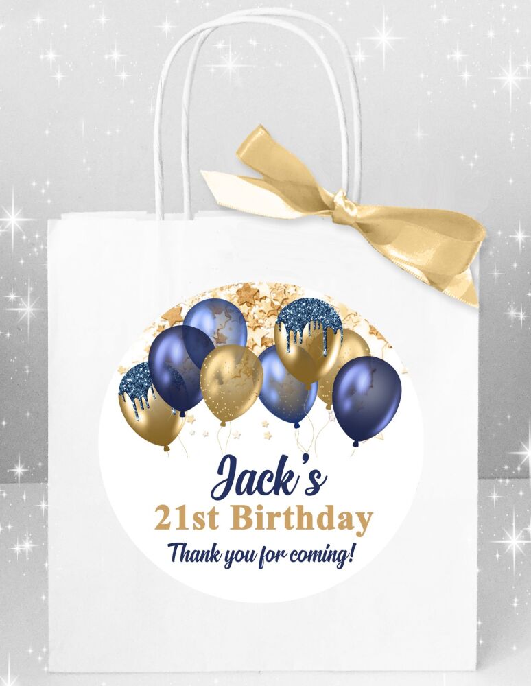 Personalised Adult Birthday Party Bags Navy Gold Balloons x1