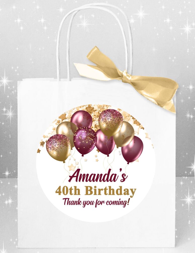 Personalised Adult Birthday Party Bags Burgundy Gold Balloons x1