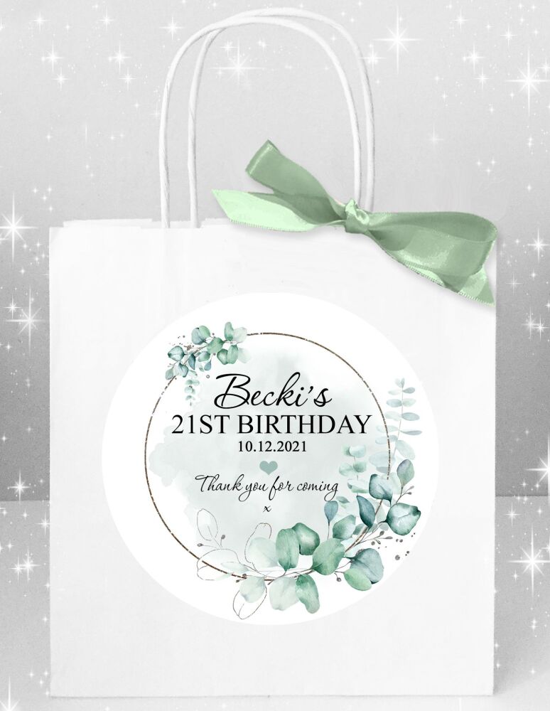 Personalised Adult Birthday Party Bags Green Botanicals Silver Frame x1