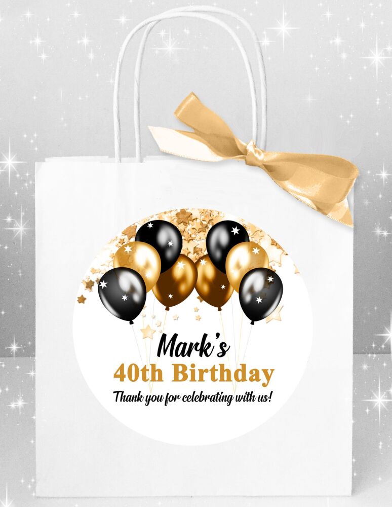 Personalised Adult Birthday Party Bags Gold And Black Balloons x1