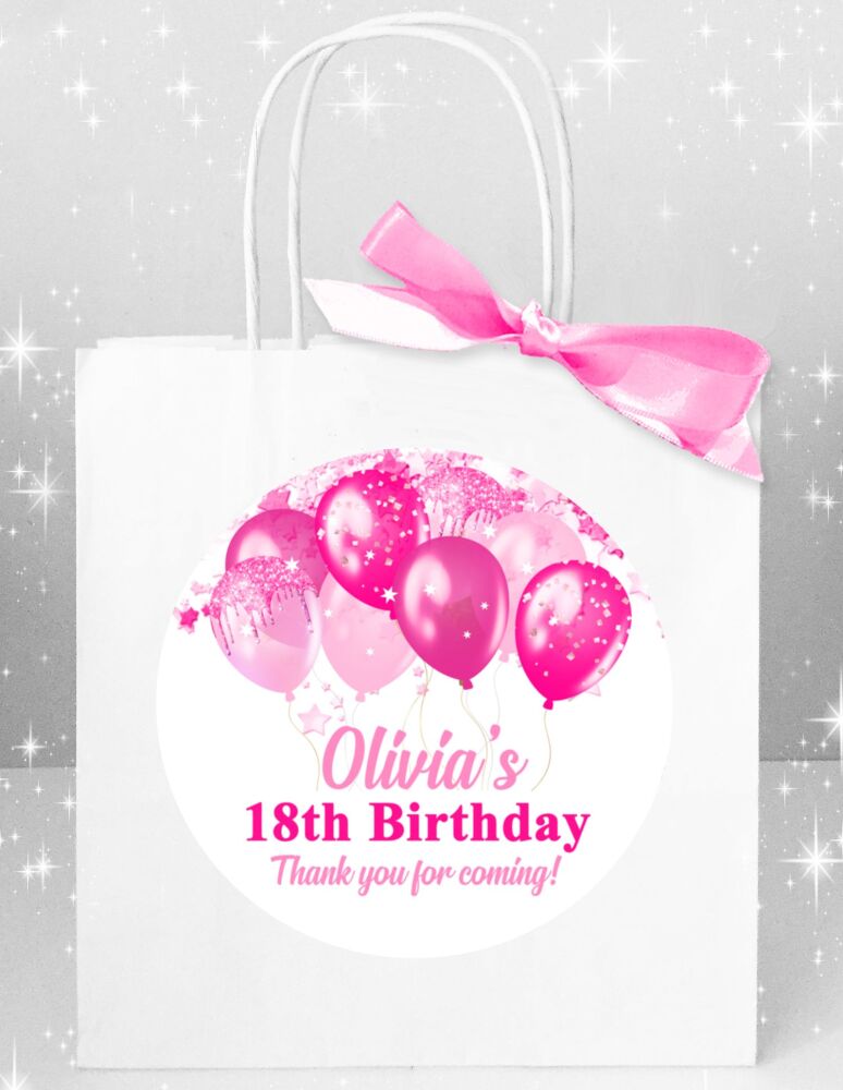 Personalised Adult Birthday Party Bags Pink Balloons x1