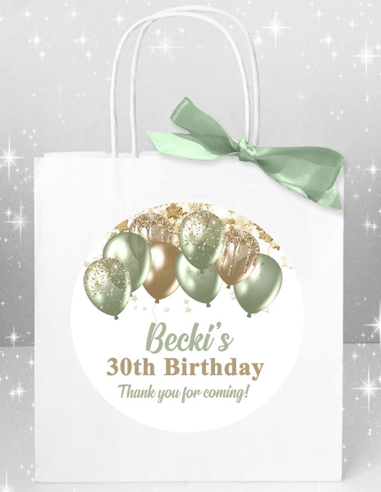 Personalised Adult Birthday Party Bags Sage And Gold Balloons x1