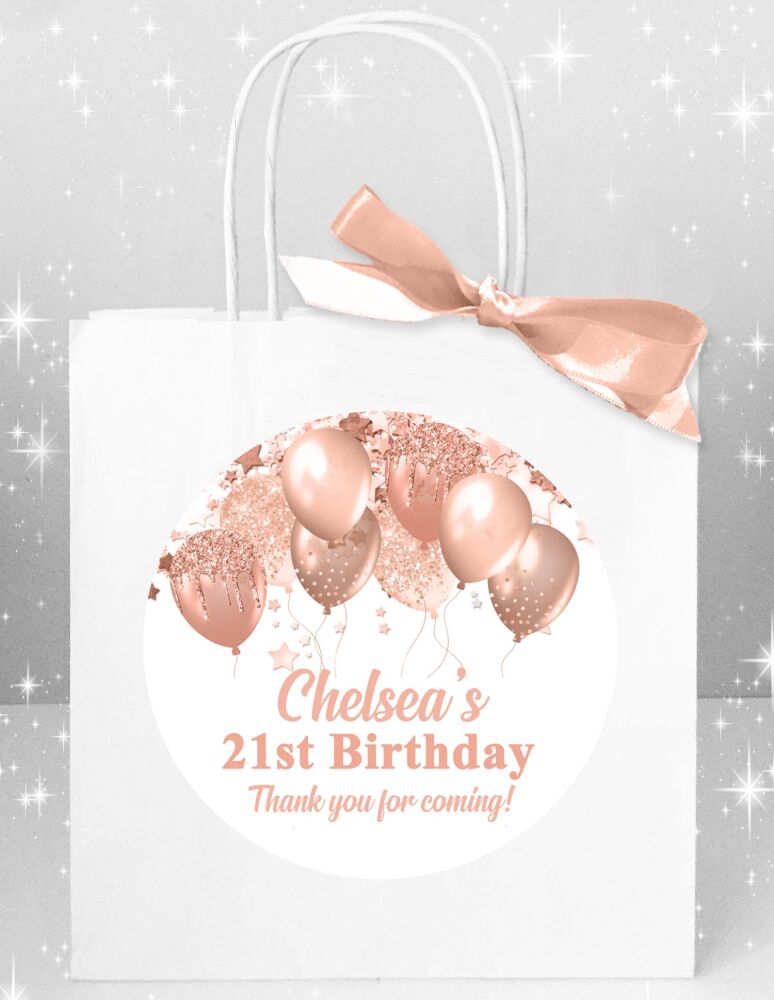 Personalised Adult Birthday Party Bags Rose Gold Balloons x1