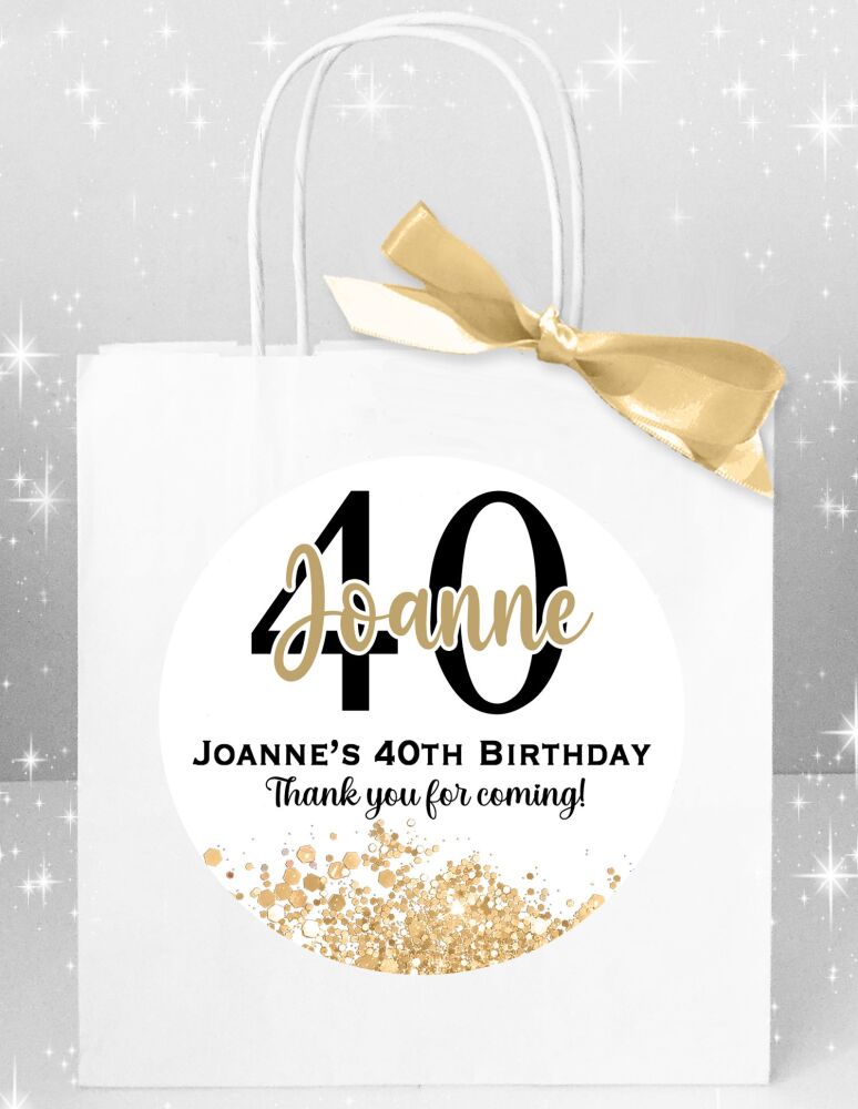 Personalised Adult Birthday Party Bags Age Monogram Gold Confetti x1