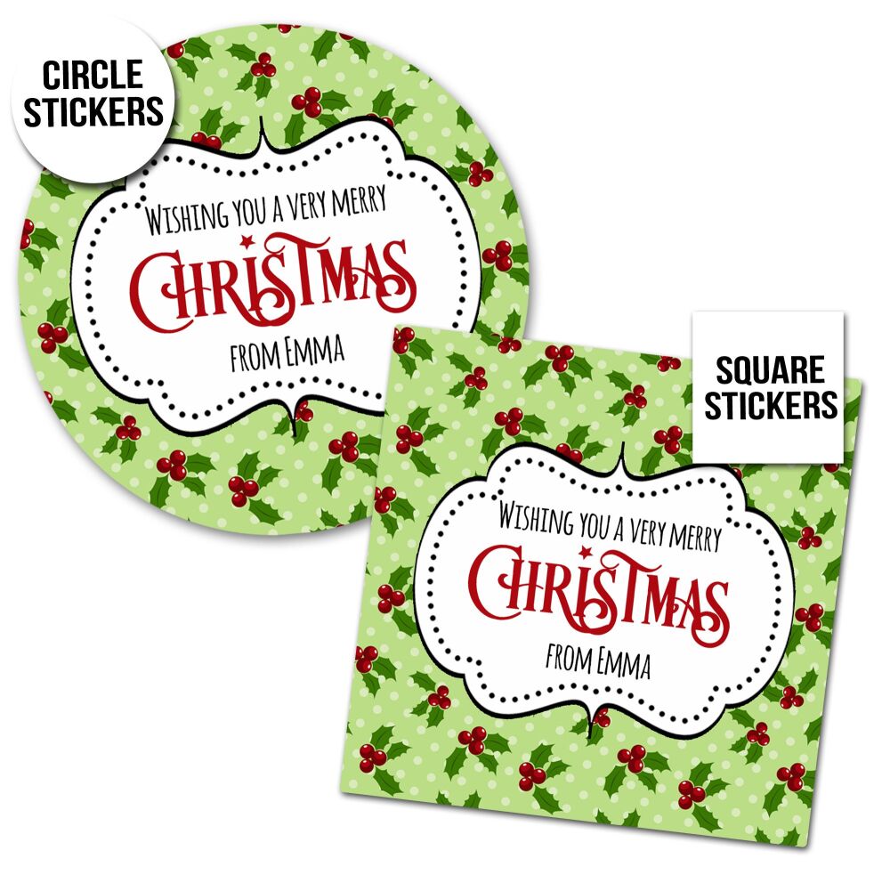 Personalised Christmas Stickers Gift Tag Labels Holly Berries