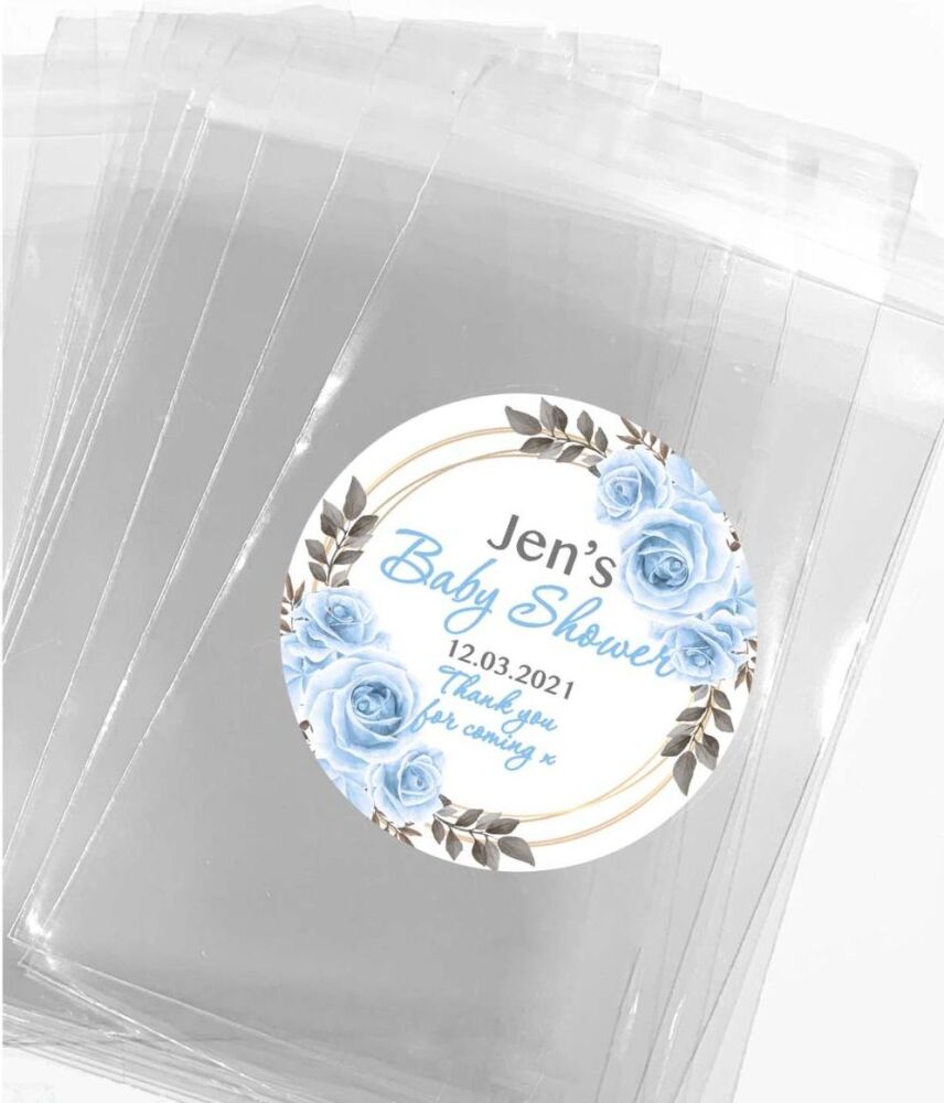 Blue Roses Baby Shower Favours Sweet Bags Kits x12