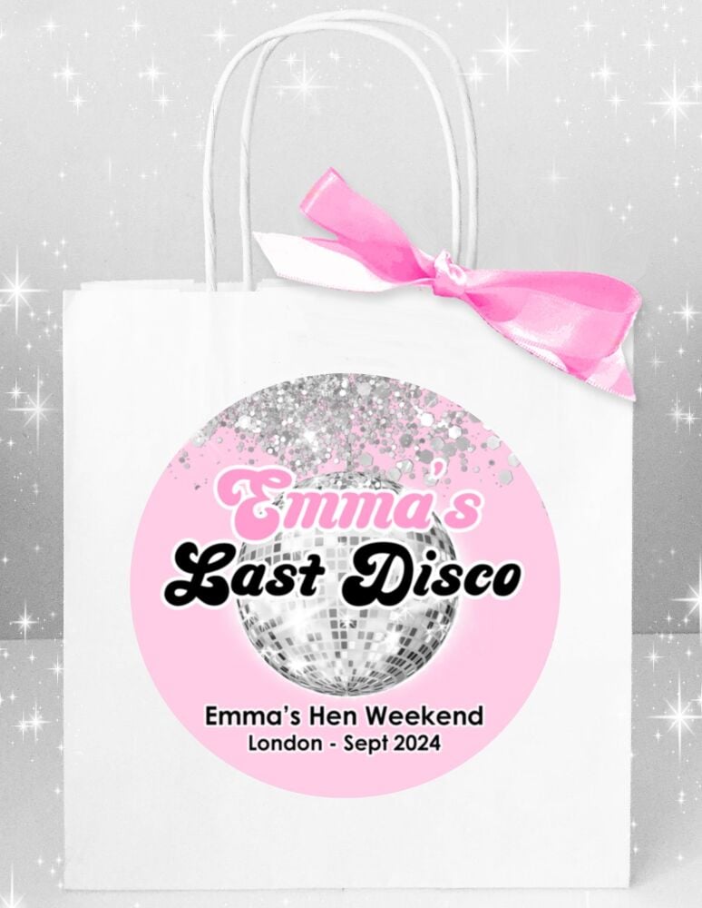 Personalised Hen Do Party Bags Pink Last Disco x1