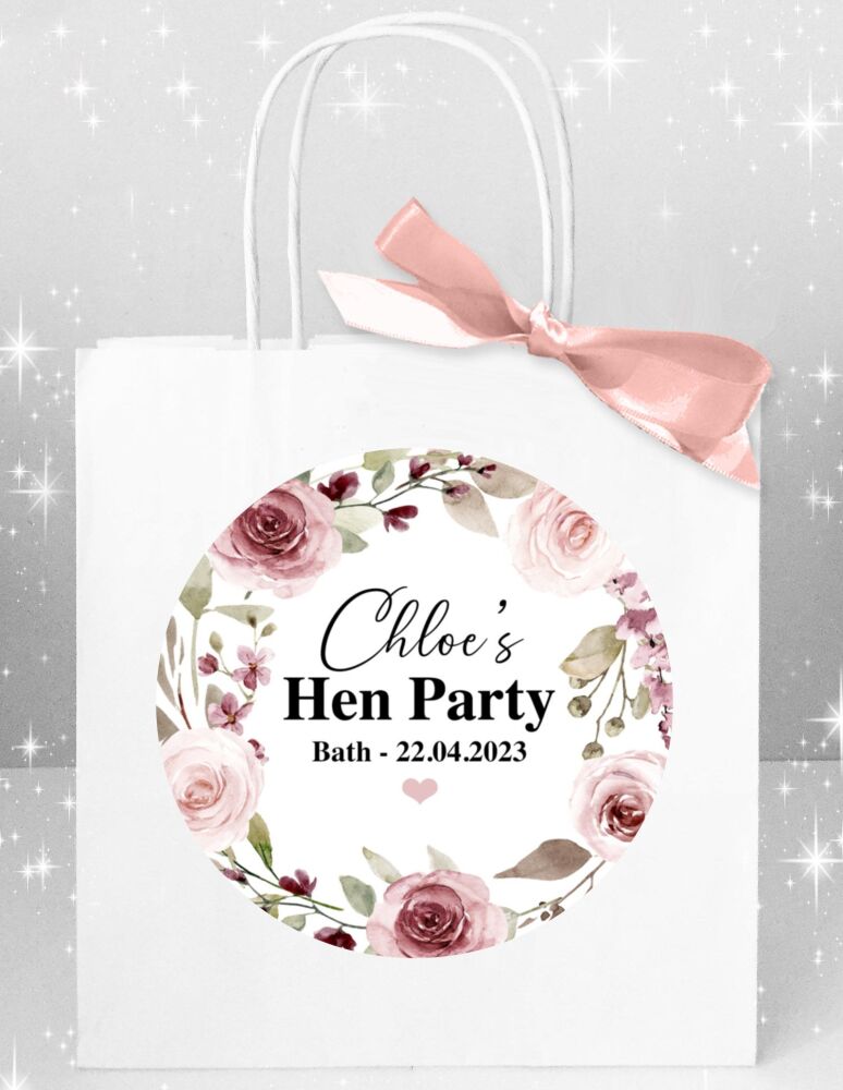 Personalised Hen Do Party Bags Blush Pink And Burgundy Flowers x1