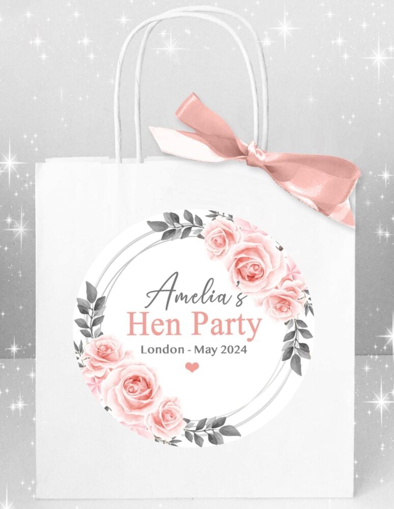 Personalised Hen Do Party Bags Blush Pink And Grey Roses x1