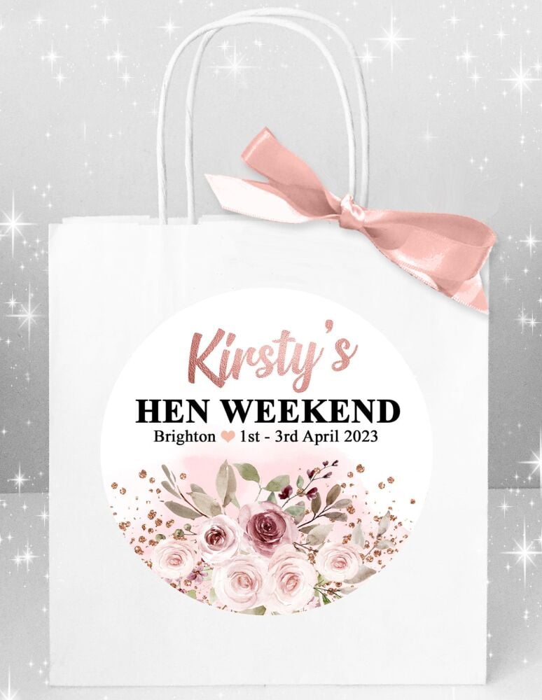 Personalised Hen Party Bags Blush Pink Burgundy Flowers Rose Gold Confetti x1