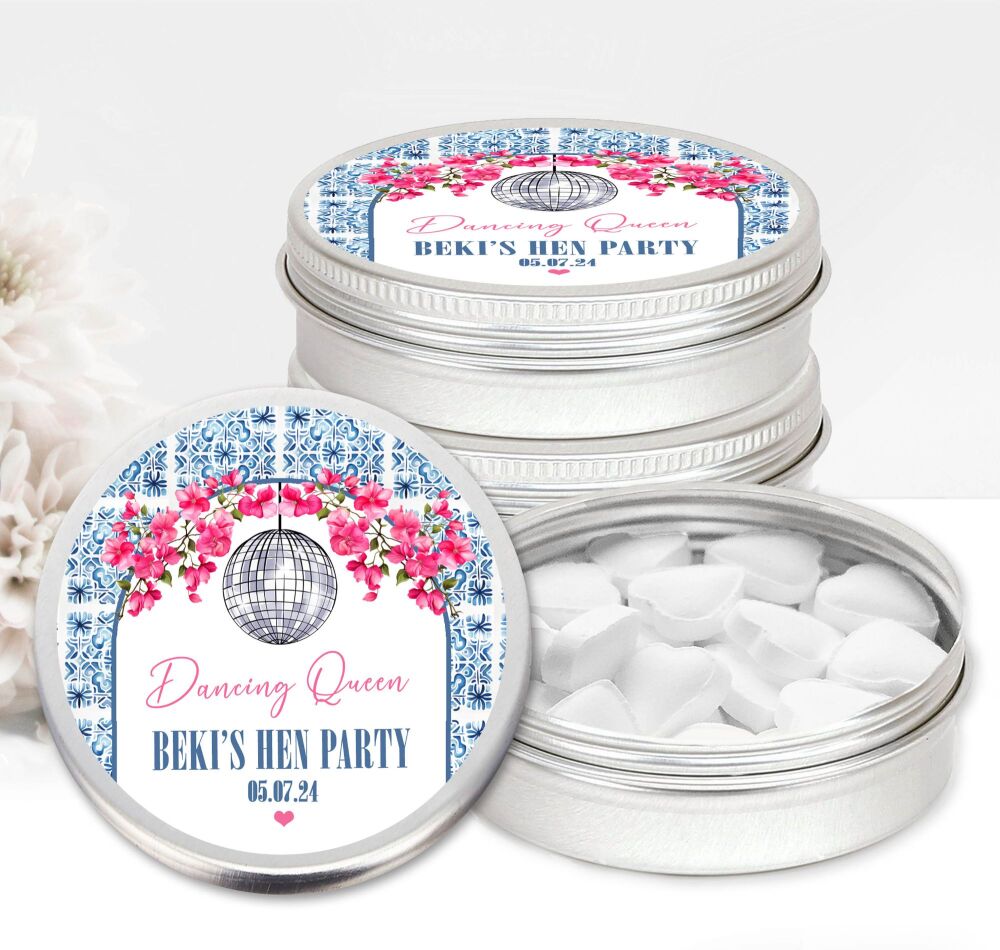 Personalised Hen Party Favours Mint Tins Mamma Mia Greek Disco x1