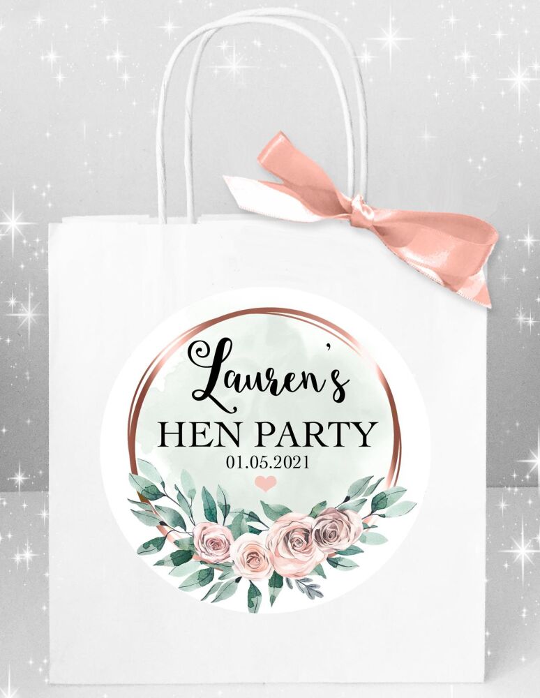 Personalised Hen Do Party Bags Rose Gold Floral Frame x1