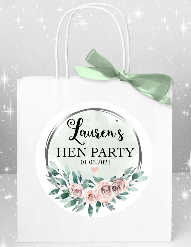 Personalised Hen Do Party Bags Rose Silver Floral Frame x1