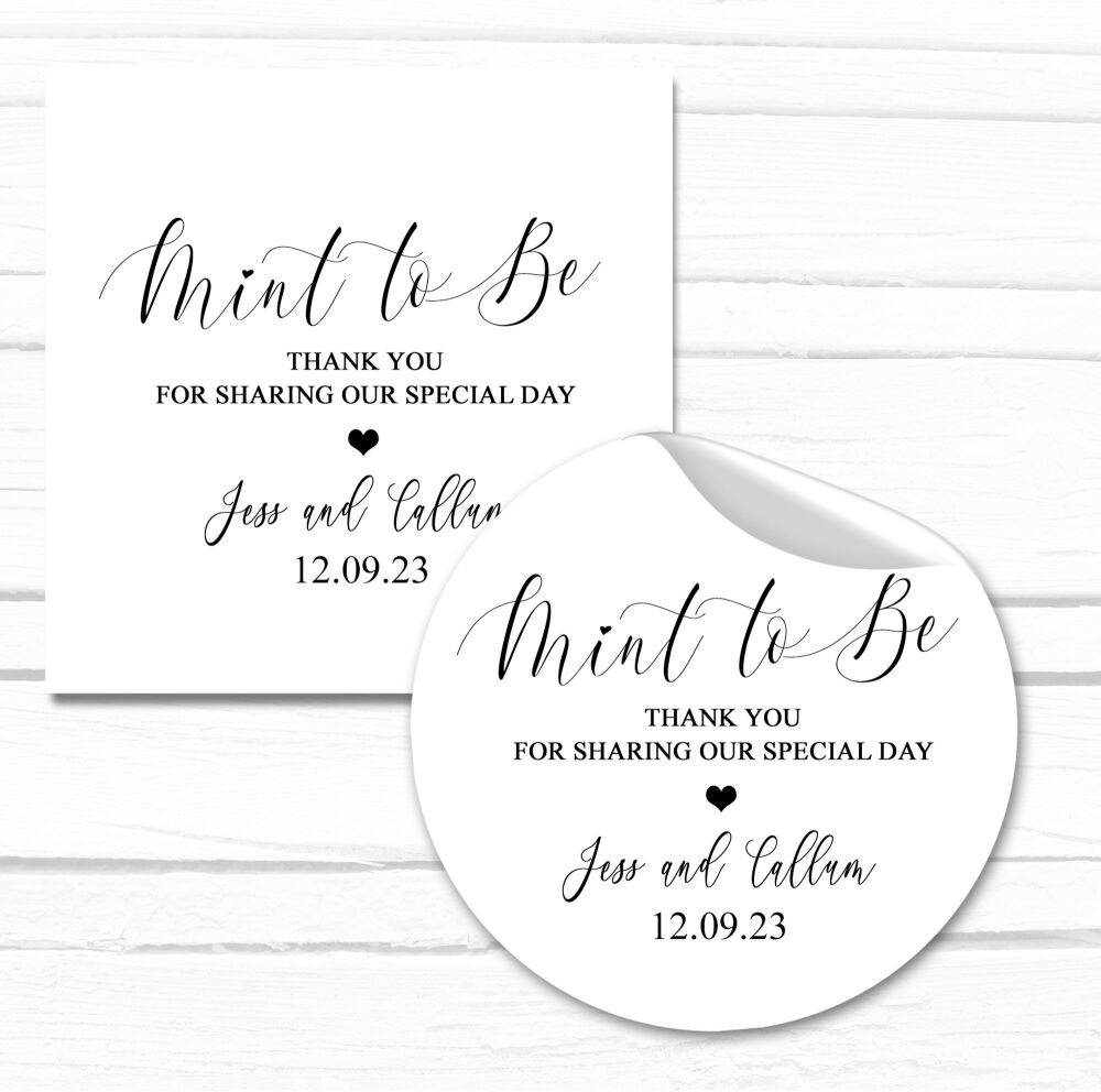 Personalised Wedding Stickers Black And White Mint To Be