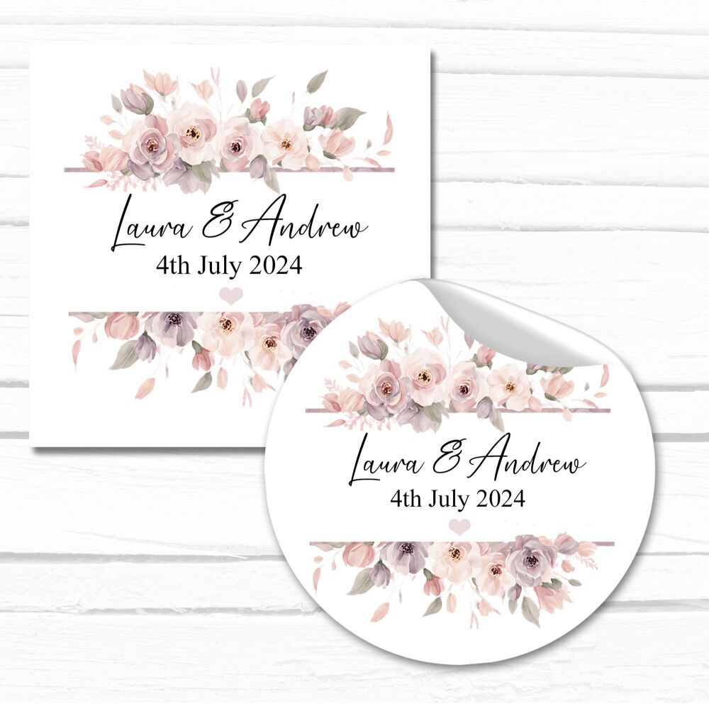 Personalised Wedding Stickers Blush Floral Borders