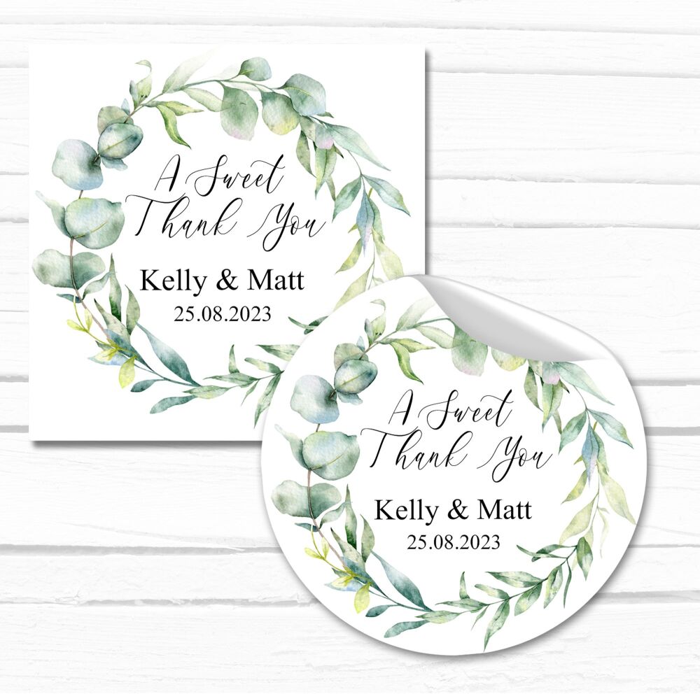 Wedding Stickers Personalised Eucalyptus Wreath x 1 A4 sheet