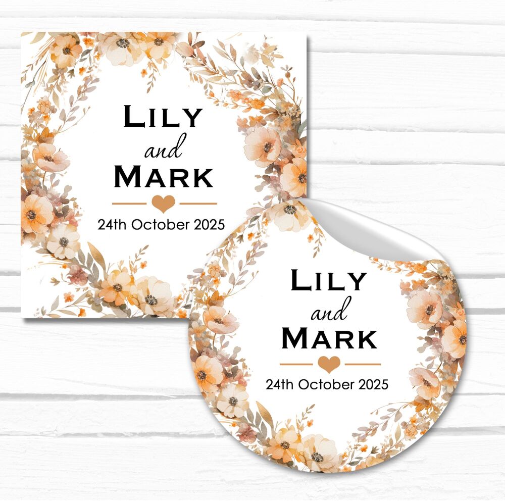 Personalised Wedding Stickers Autumn Wild Flowers