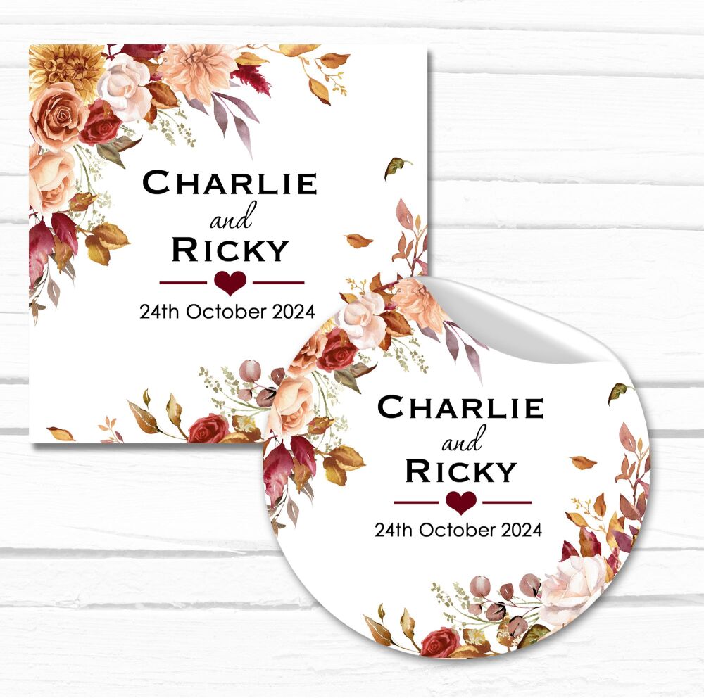 Personalised Wedding Stickers Autumn Leaves And Flowers