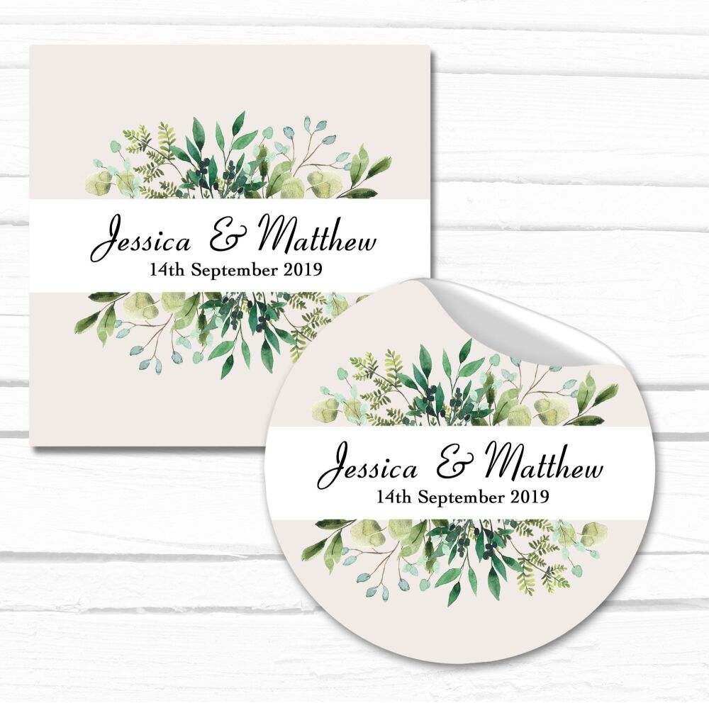 Personalised Stickers Wedding Green Botanical Wreath Banner