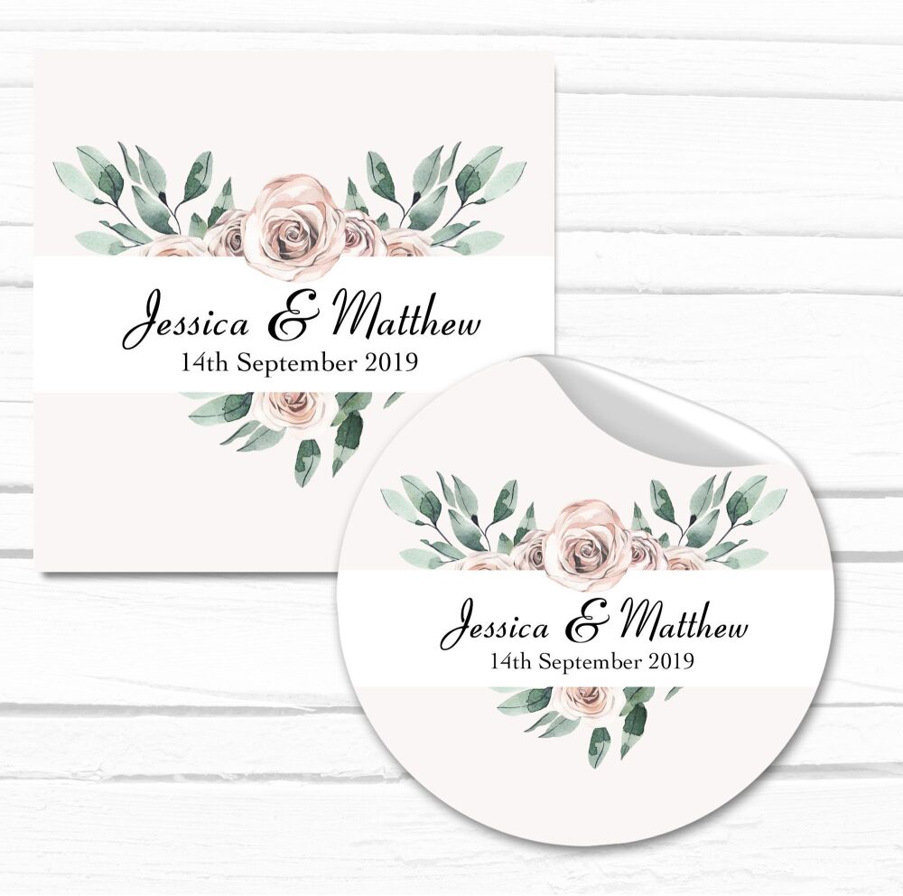 Personalised Stickers Wedding Floral Rose Heart Bouquet