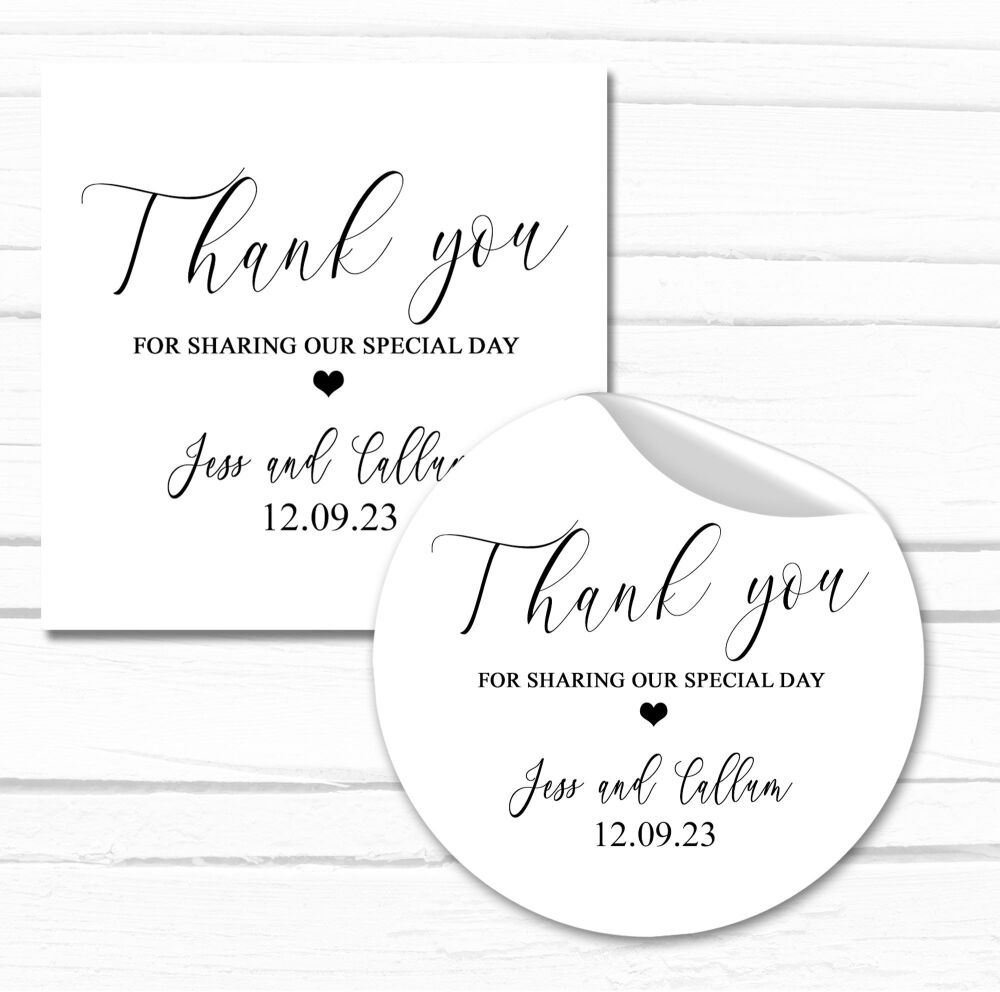 Wedding Stickers Personalised Modern Black And White x 1 A4 sheet