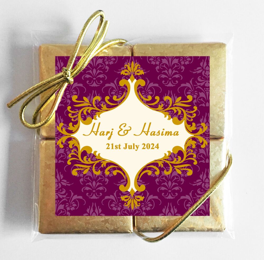 Personalised Asian Wedding Chocolates Favours - Gold Regal Damask