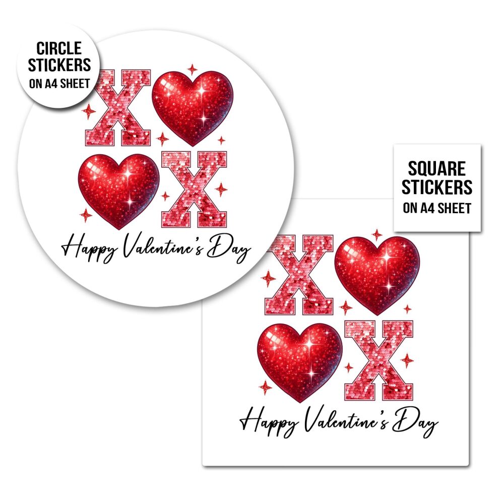 Happy Valentines Day Stickers Gloss Finish - XOXO