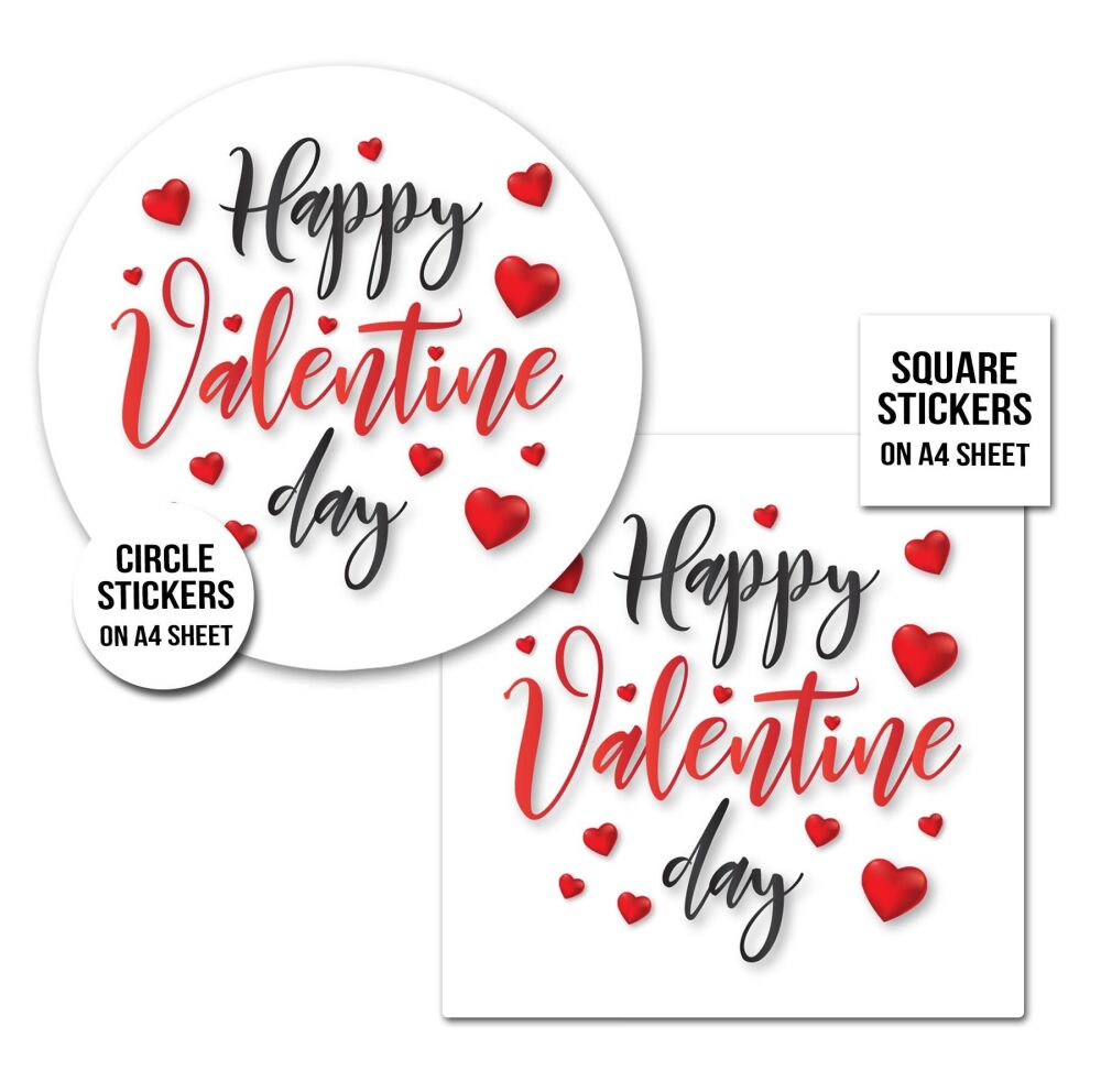 Happy Valentines Day Stickers Gloss Finish Script Hearts