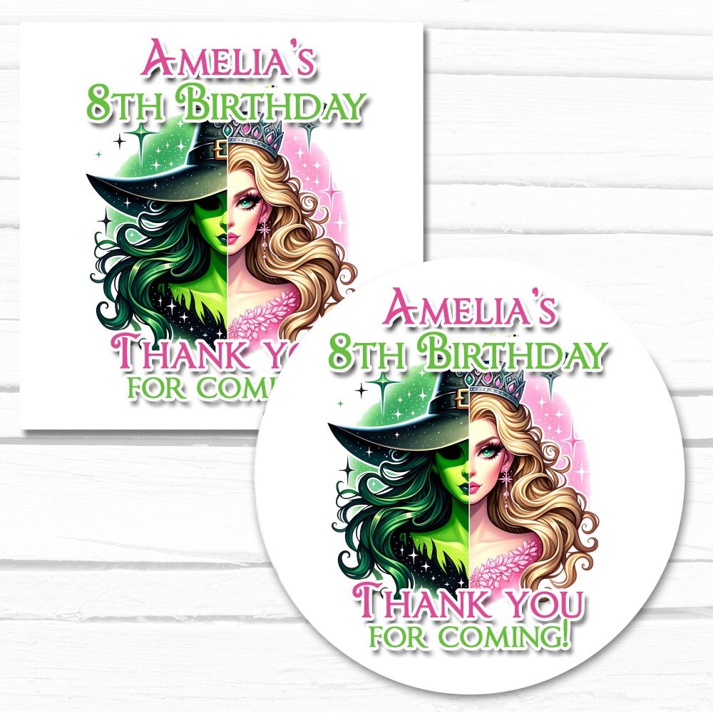 Birthday Party Stickers Wicked Inspired Good Witch Bad Witch