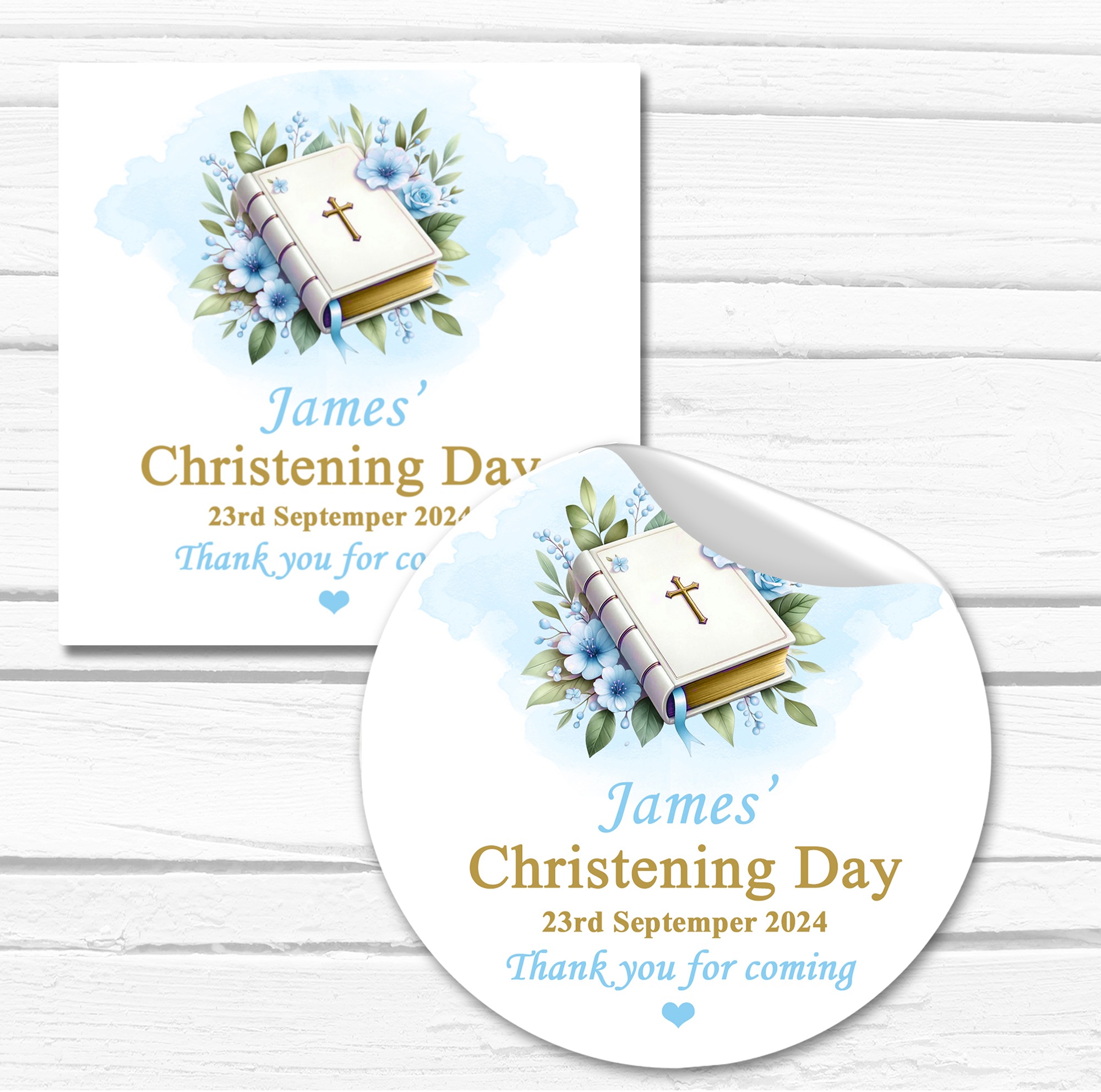 Personalised christening stickers