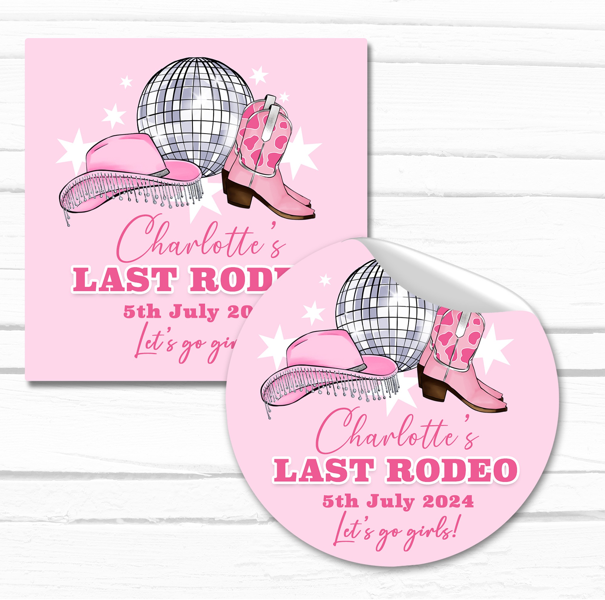 Last rodeo cowgirls disco hen party stickers
