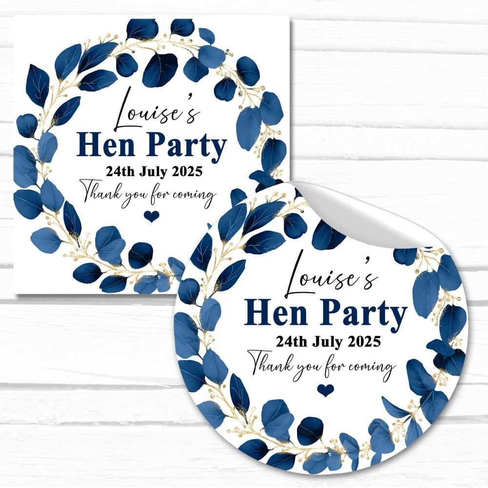 Personalised Hen Party Stickers Navy Blue Flowers