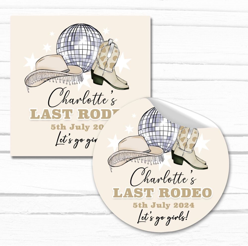 Last Rodeo Disco Boots Hat Beige Hen Party Stickers