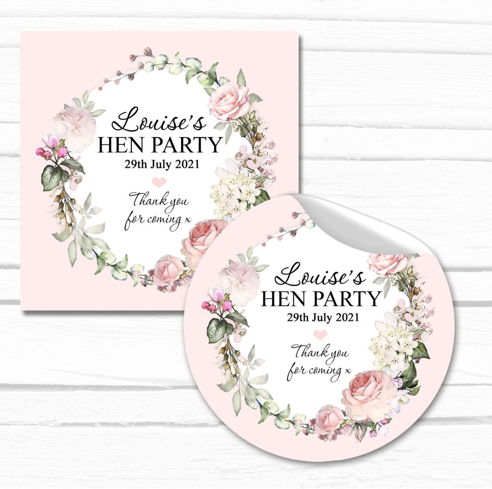 Vintage Roses Wreath Hen Party Bags Stickers