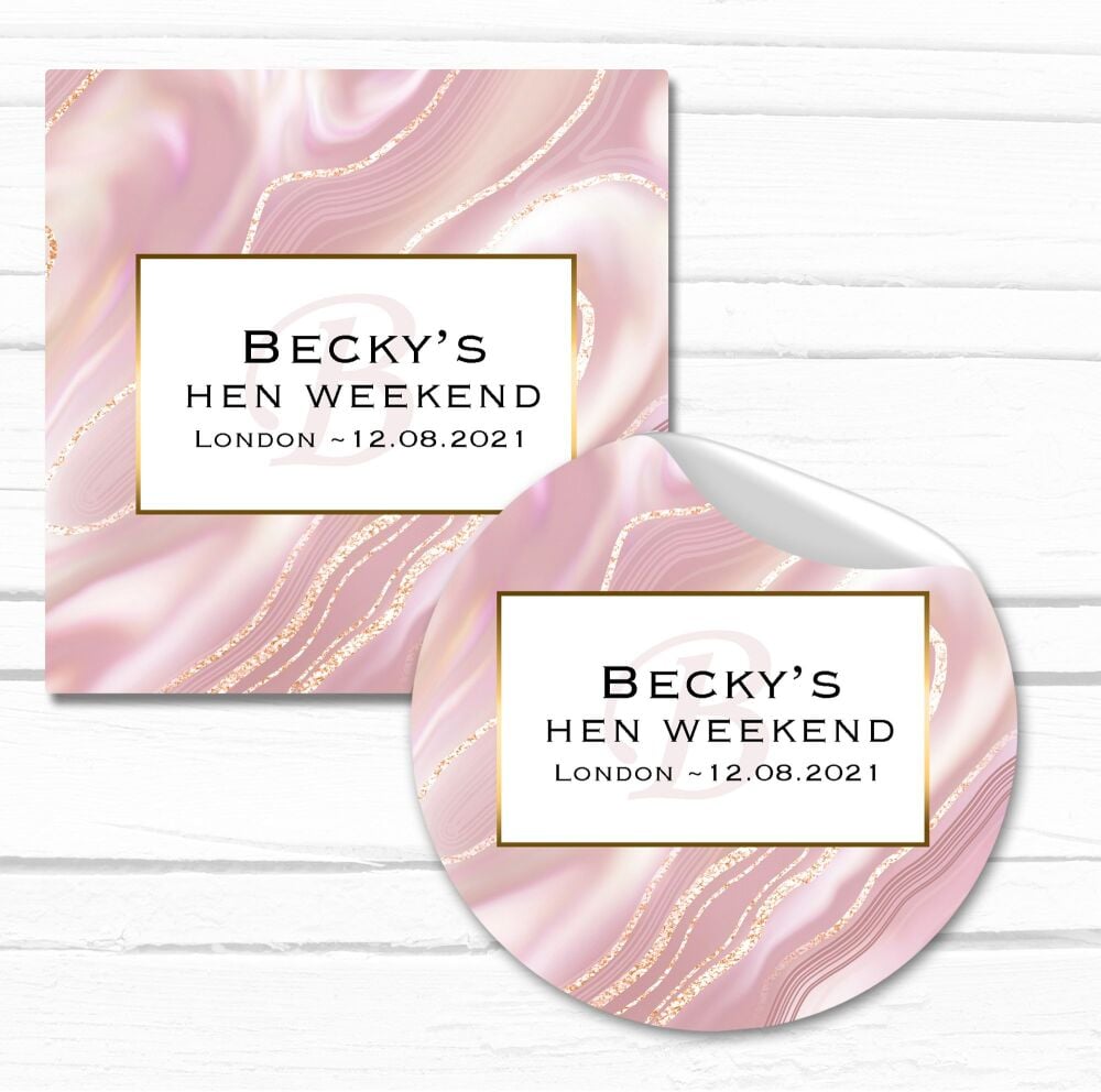 Hen Party Stickers Rose Gold Liquid Marble