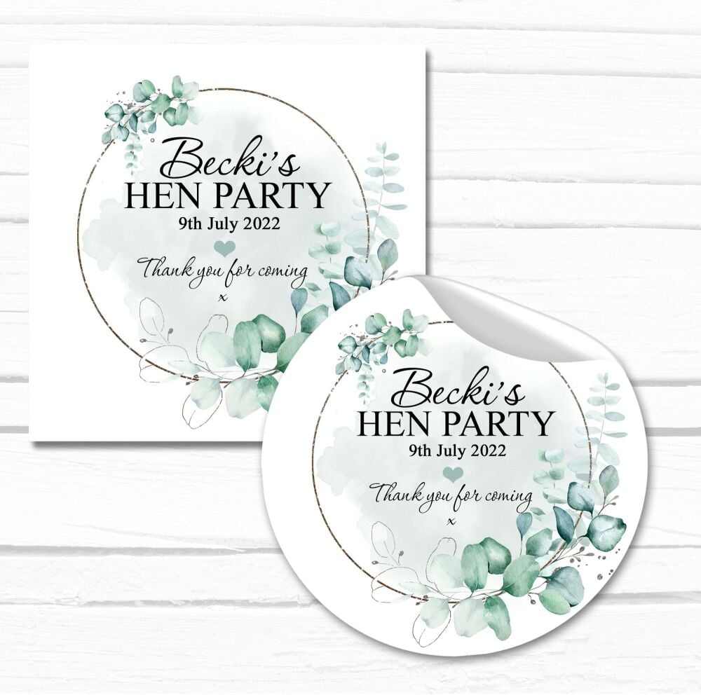 Botanicals Silver Frame Personalises Hen Party Stickers