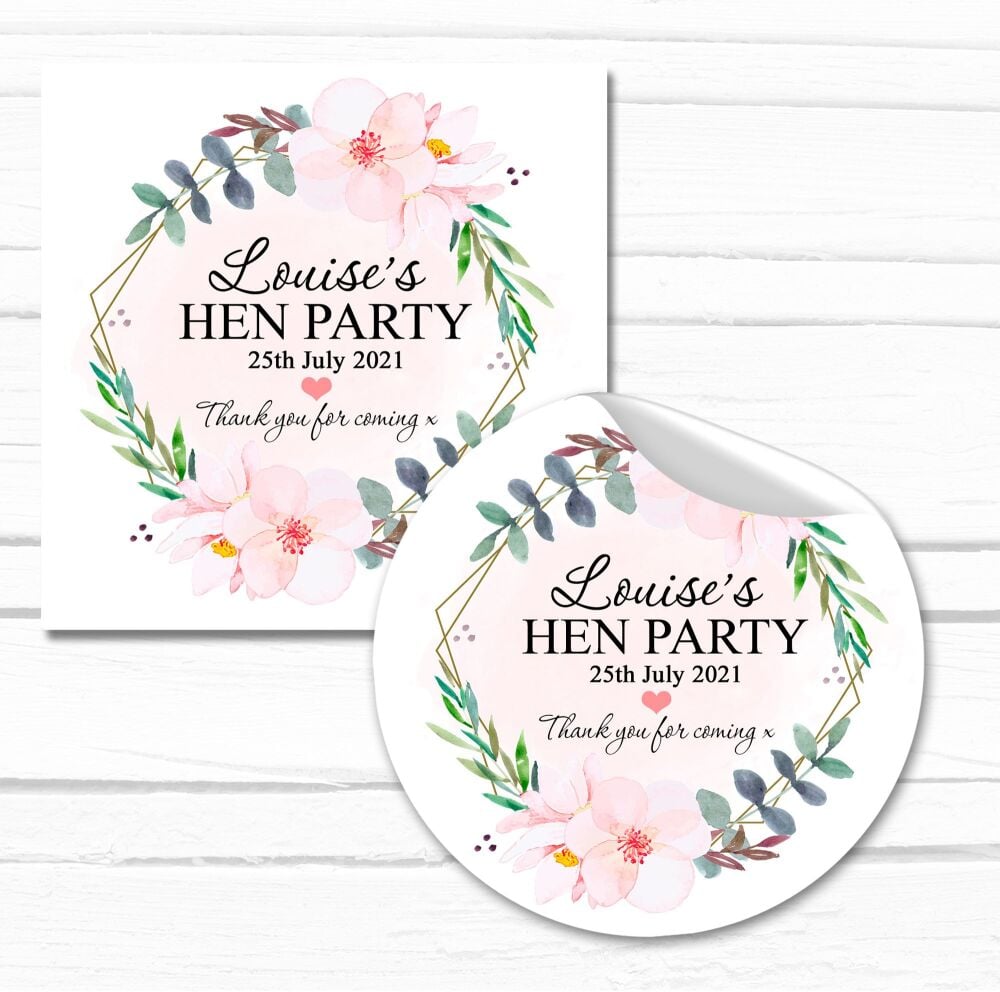 Tropical Pink Hen Party Stickers Floral Eucalyptus