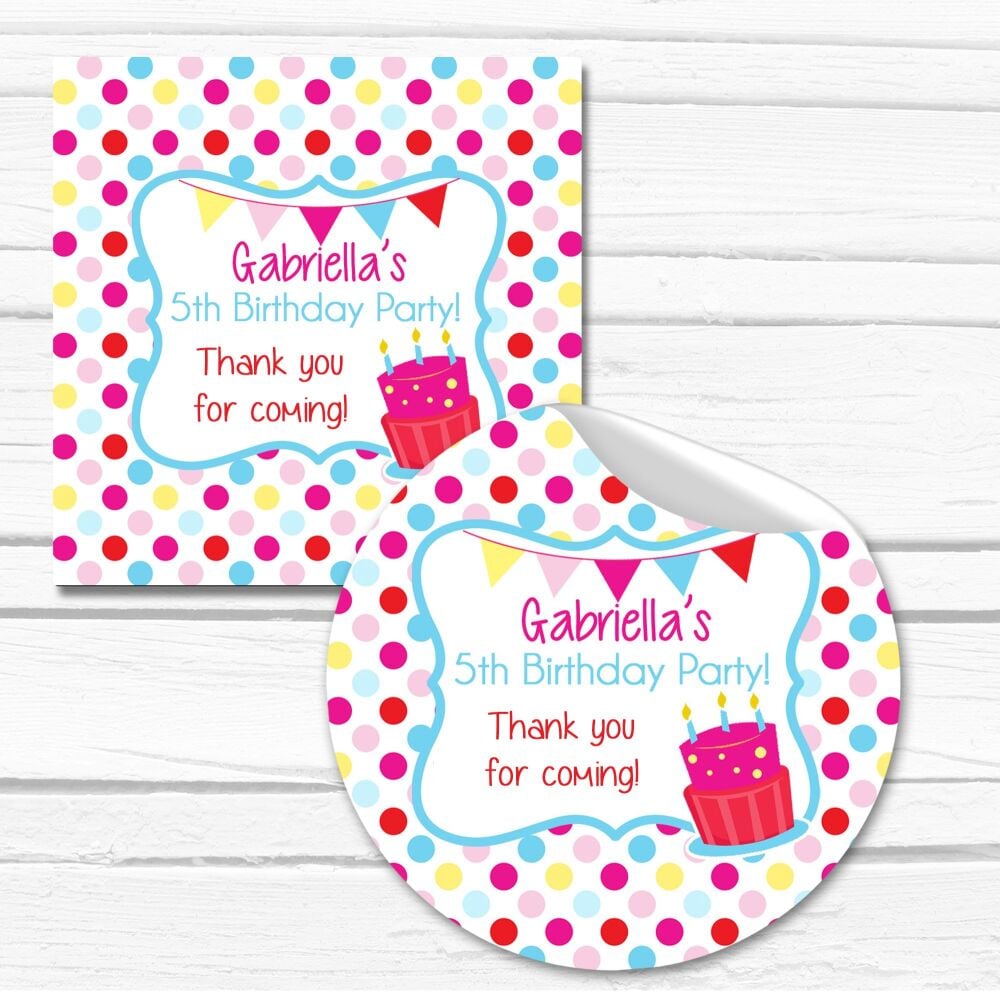 Polka Dots Cake And Bunting Birthday Party Bags Stickers