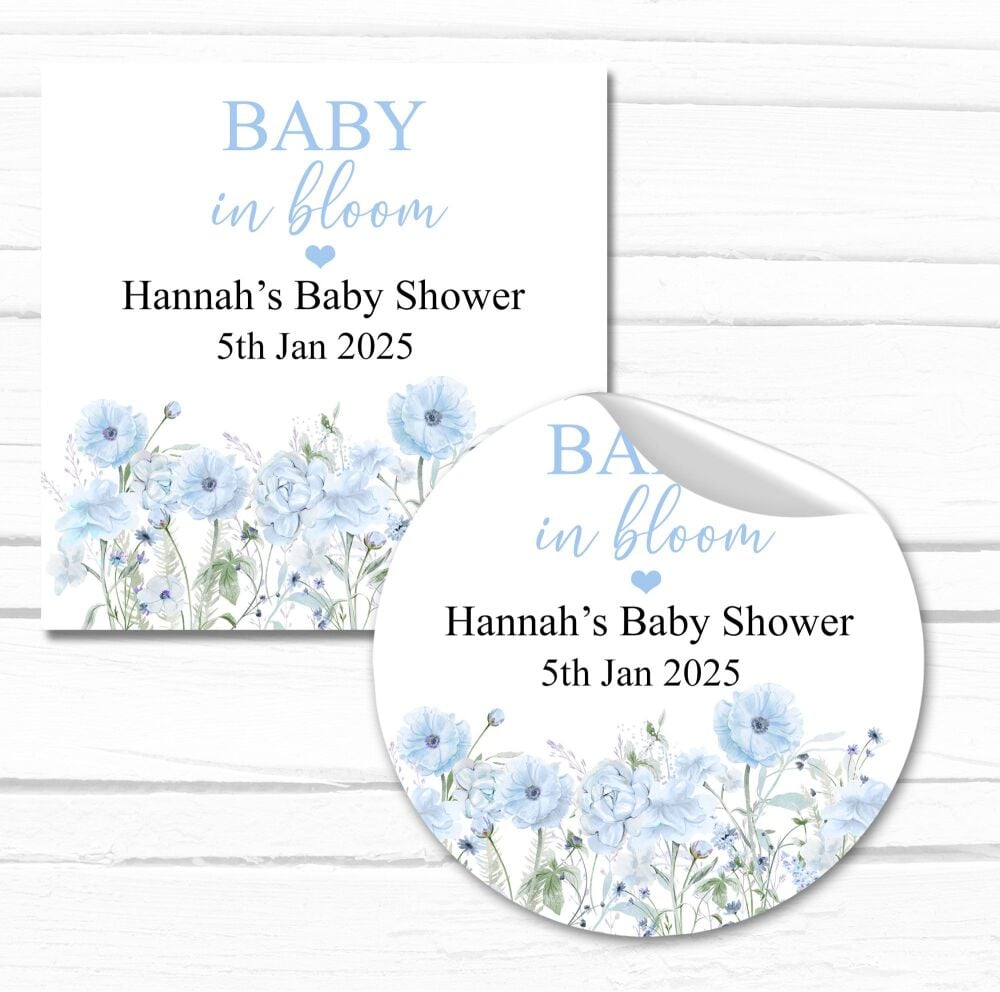 Baby In Bloom Blue Floral Personalised Stickers