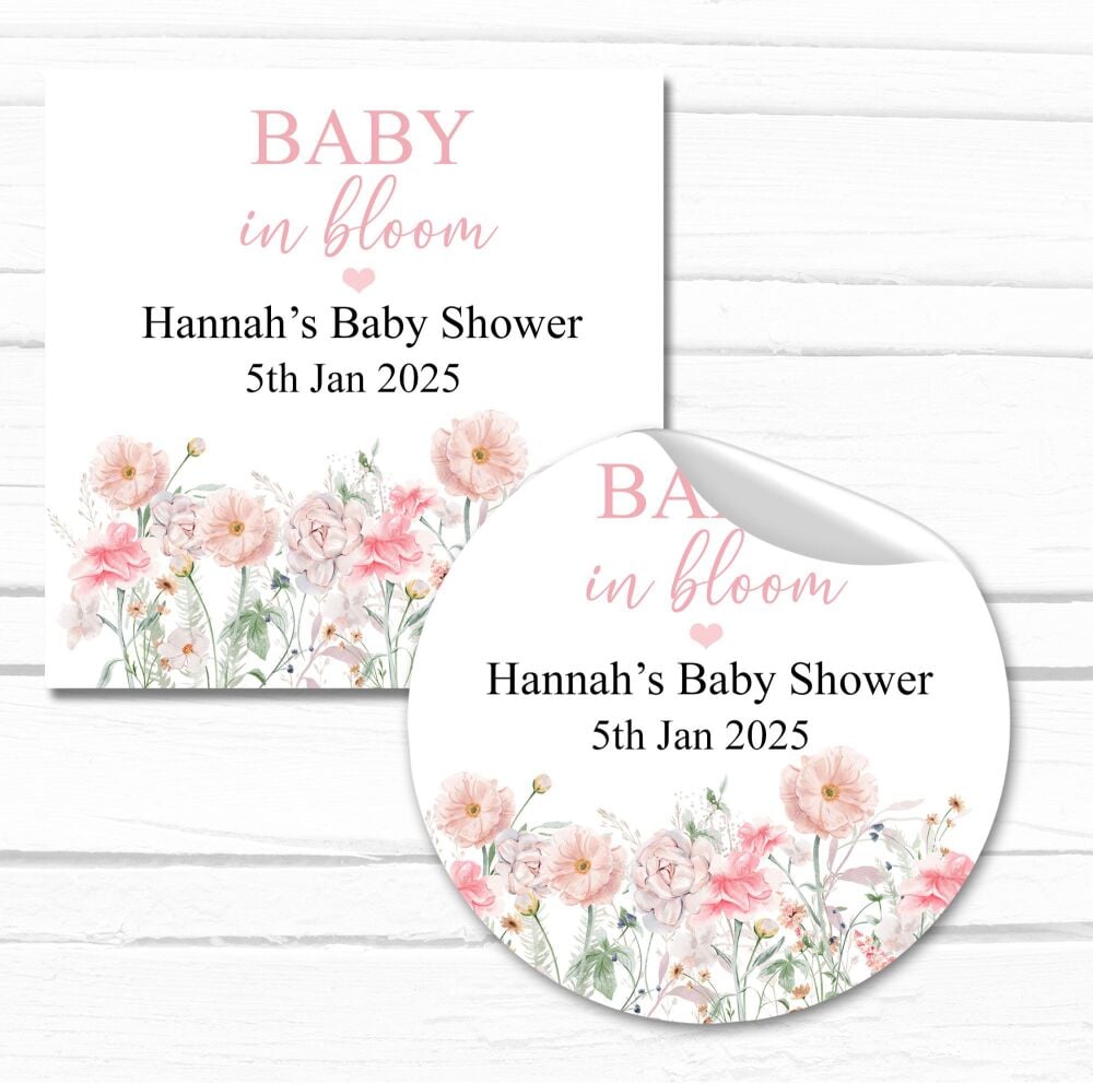 Baby In Bloom Pink Baby Shower Party Favours Stickers