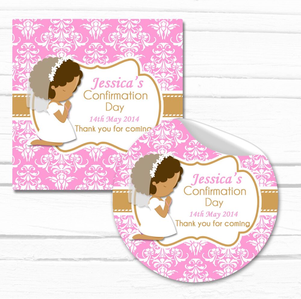 Personalised Holy Communion Stickers Pink Praying Girl