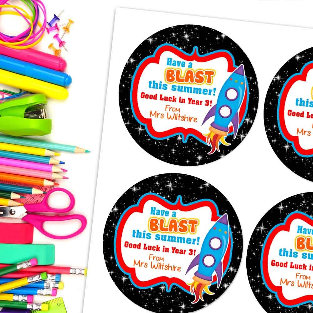 End Of School Summer Break Personalised Stickers Have A Blast Rocket