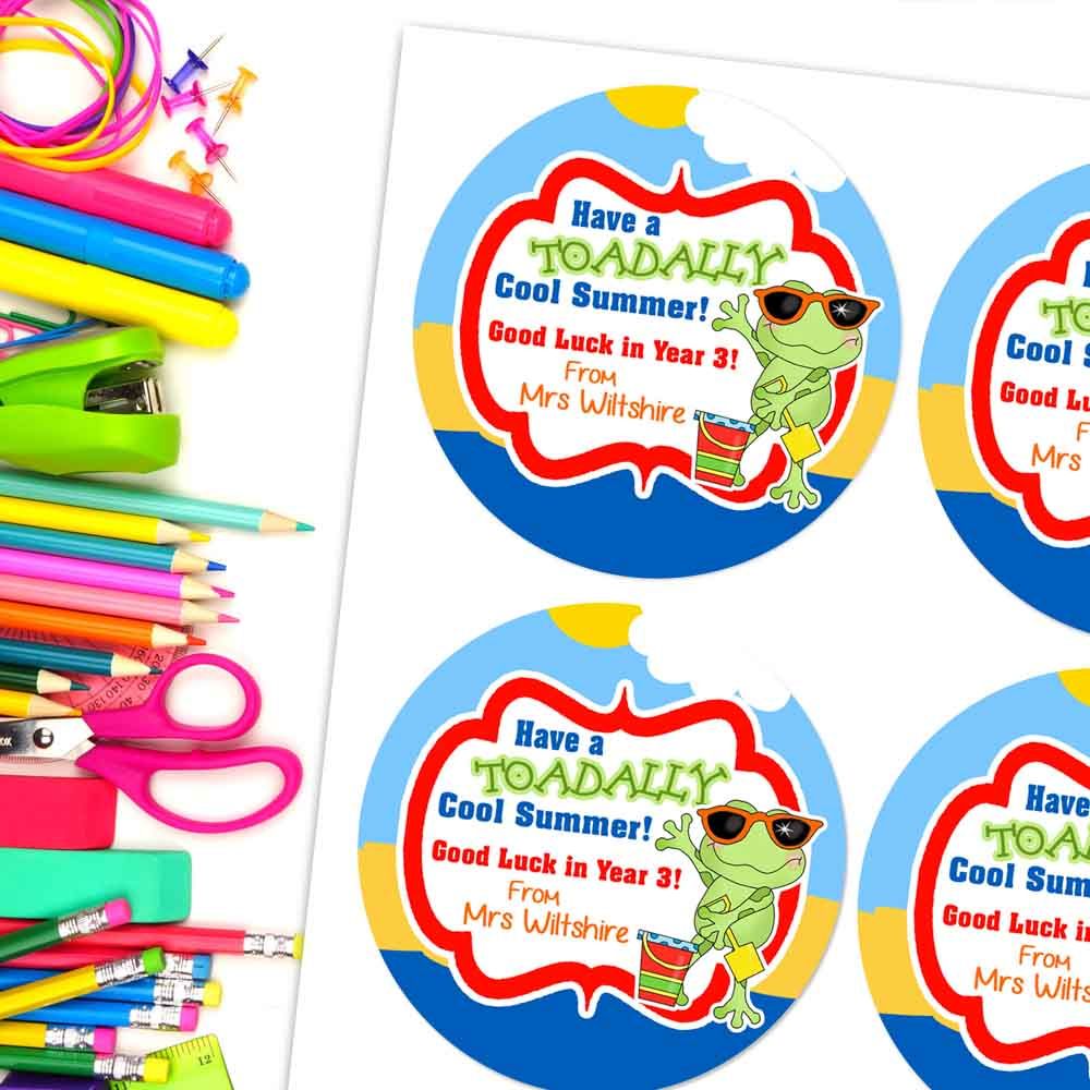 Toadally Cool End Of School Summer Break Personalised Stickers 