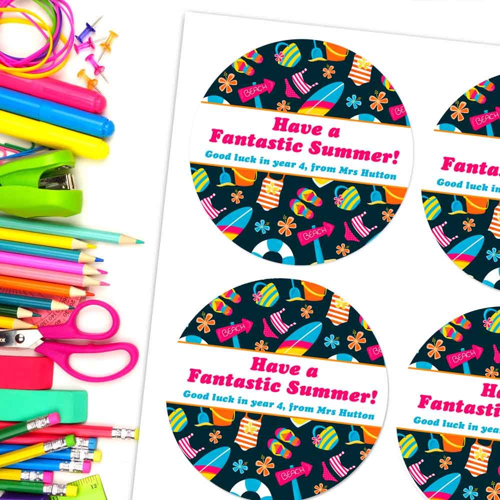 Beach Theme End Of School Summer Break Personalised Stickers