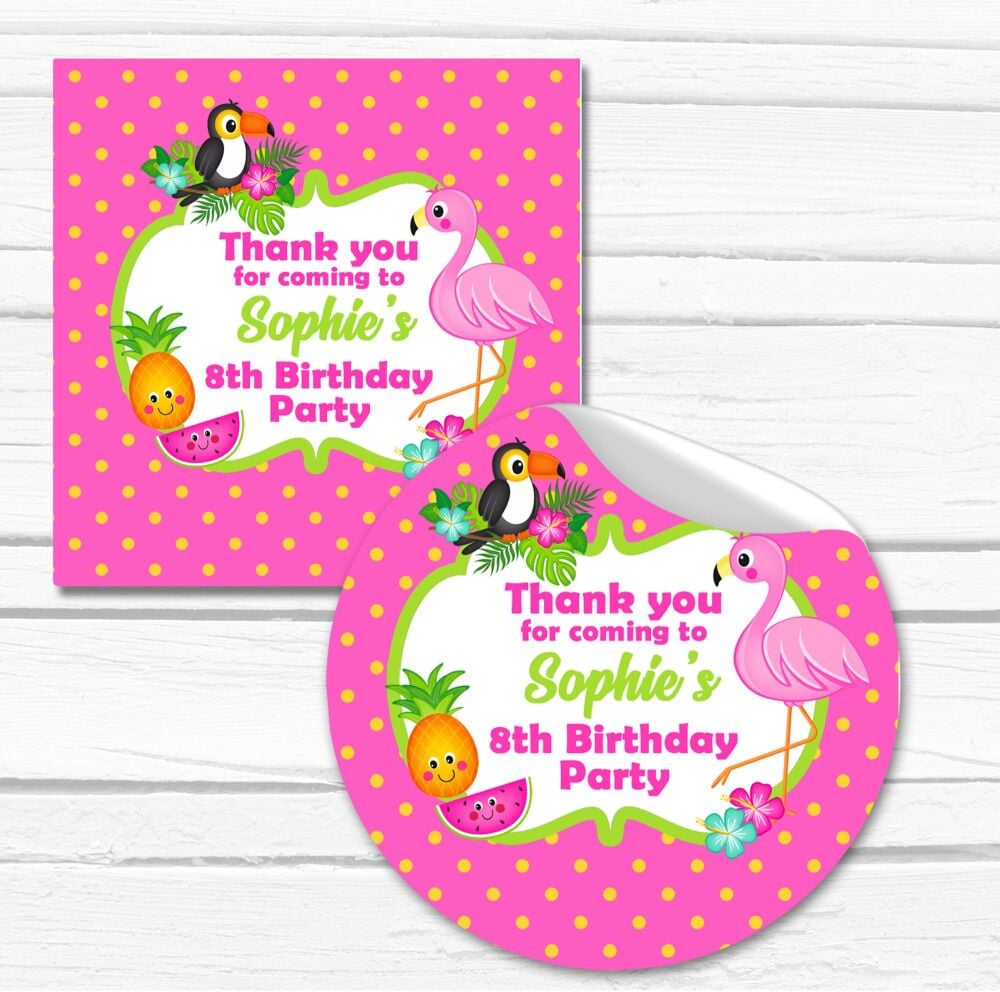 Tropical Flamingo Personalised Birthday Party Bags Stickers