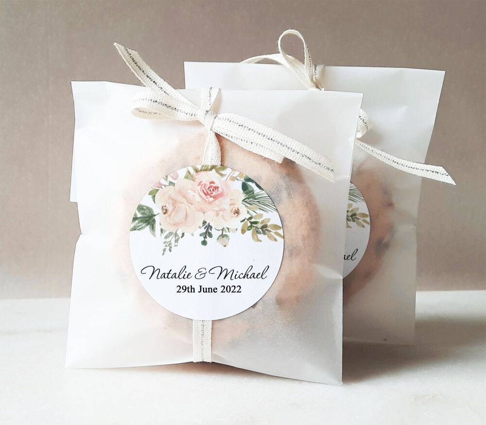 Blush & Ivory Floral Drop Bouquet Personalised Wedding Favour Stickers