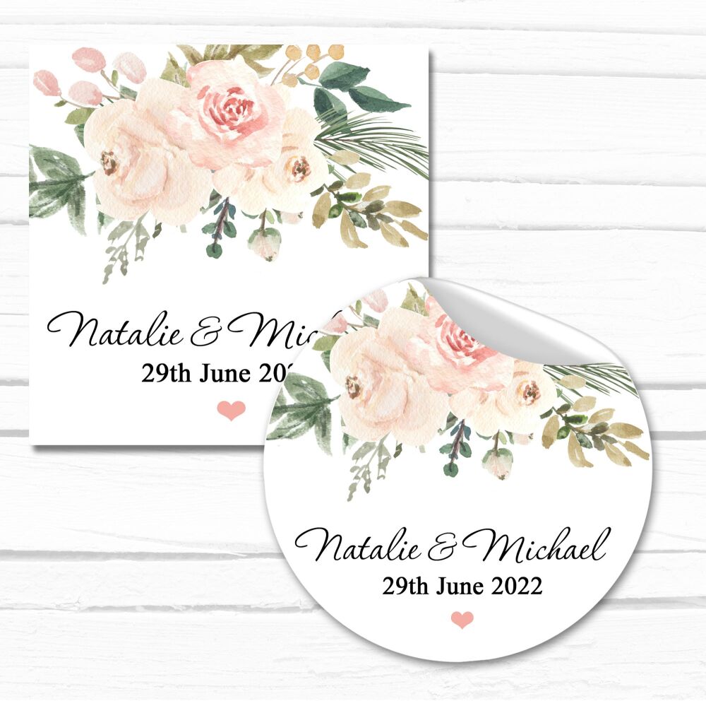 Personalised Stickers Wedding Blush & Ivory Floral Drop Bouquet